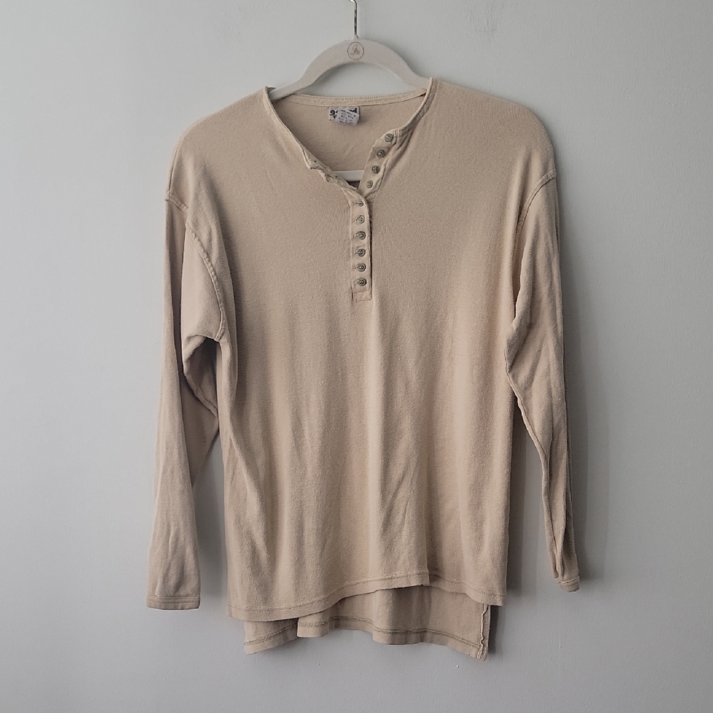 Beige Long Sleeve Cabincore Henley Shirt